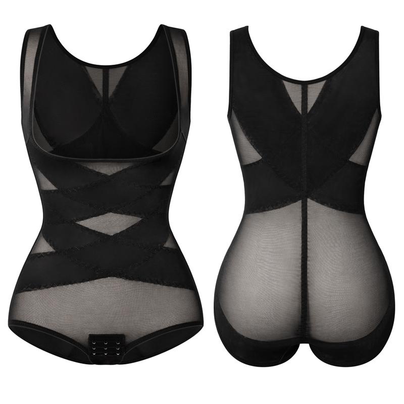 Women's Seamless Tummy Control Shapewear Bodysuit Fajas Waist Trainer Butt Lifting Full Body Shaper, Contrast Mesh Breathable Shaping Bodysuit, Ladies Shapewear For All Seasons Womenswear Fabric Nylon Spandex Knit