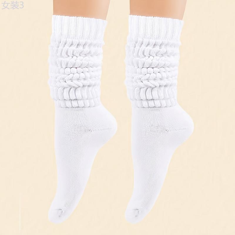 3 Pairs Solid Simple Socks, Soft & Comfy Slouchy Mid-calf Socks, Women's Stockings & Hosiery  Fabric Womenswear  Spandex Comfort