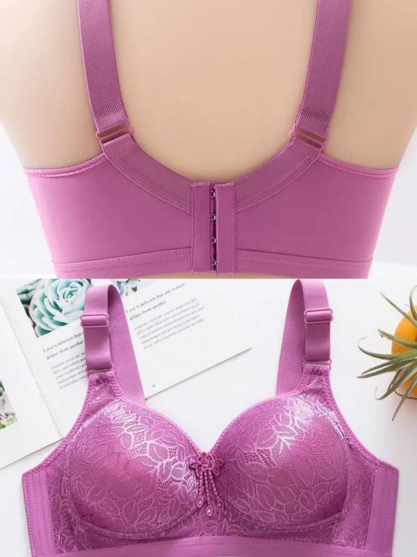 Women's Contrast Lace Push Up Bra, Adjustable Strap Wireless Bra, Soft Comfortable Breathable Lingerie for Daily Wear