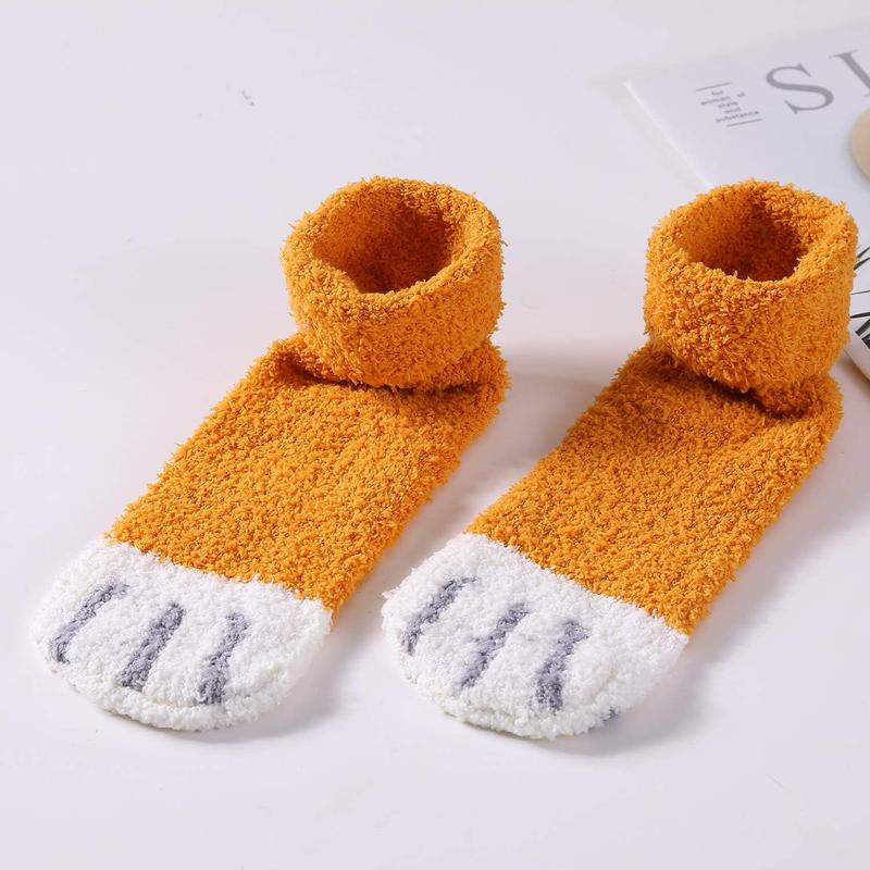 6 Pairs Cute Cat Paw Socks Women Winter Fuzzy Cozy Plush Slipper Socks