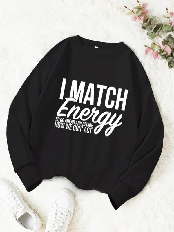 Women's Letter Print Crewneck Sweatshirts, Casual Longsleeves Pullover for Fall & Winter, Crewneck Tops for Lady, Lady Clothes for Daily Wear, Sweatshirts for Women, Comfort Womenswear