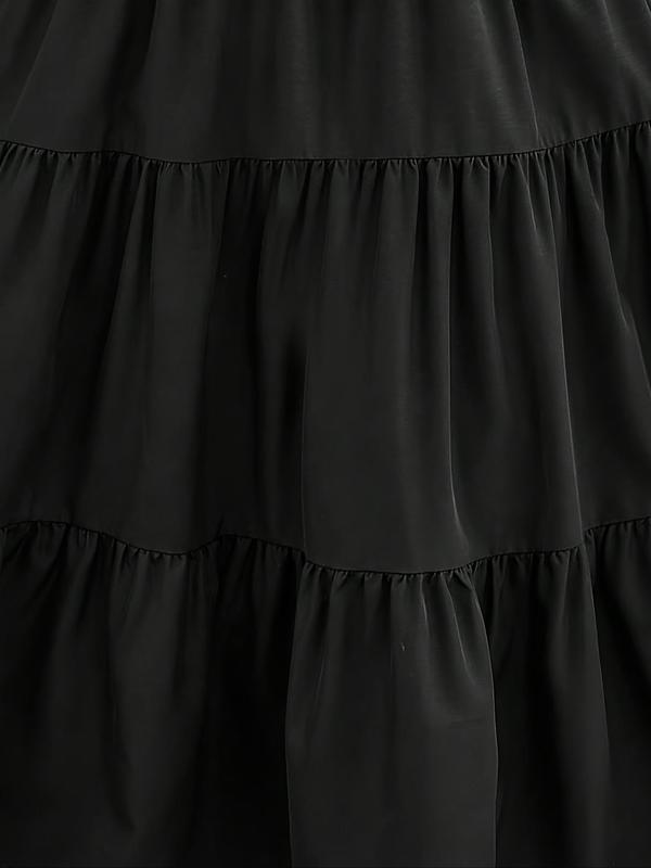 Women's Plain Ruffle Hem High Waist A Line Skirt, Casual Frill Trim Elastic Waist Skirt for Daily Wear, Ladies Bottoms for All Seasons