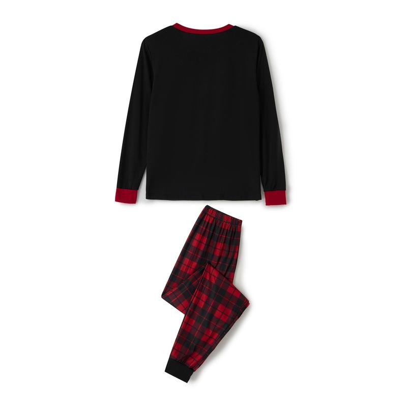 Matching Christmas Pajamas For Family, Letter & Snowflake Print Long-Sleeved Tops + Plaid Trousers Sleepwear Outfits