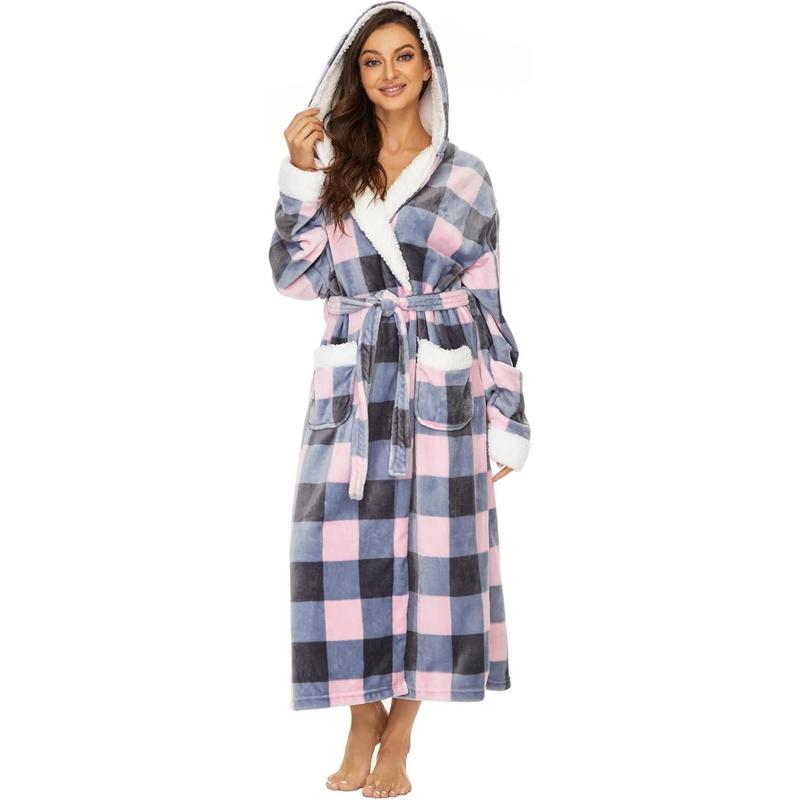 Plush Robes For Women, Fleece Fuzzy Womens Robe,Soft Warm Women's Bathrobe with Hood for Bath Spa Shower House