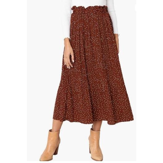 2024 New Arrival Hot Sale Women's High Waist Dots Pleated Skirt Mid-Length Skirt with Pockets