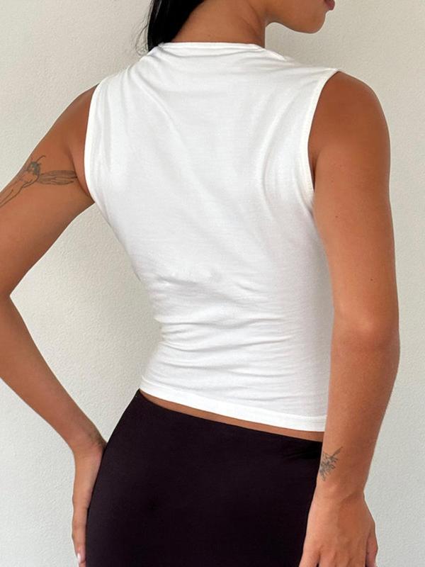 Women's Summer Plain Bow Decor Square Neck Crop Tank Top, Women's Summer Clothes, Casual Sleeveless Cropped Top for Summer, Fashion Ladies' Clothes for Daily Wear, Womenswear, 90s Clothes