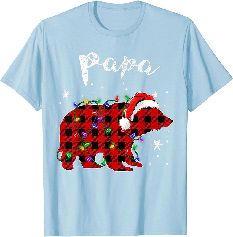 Red Plaid Papa Bear Buffalo Matching Family Pajama Christmas T-Shirt