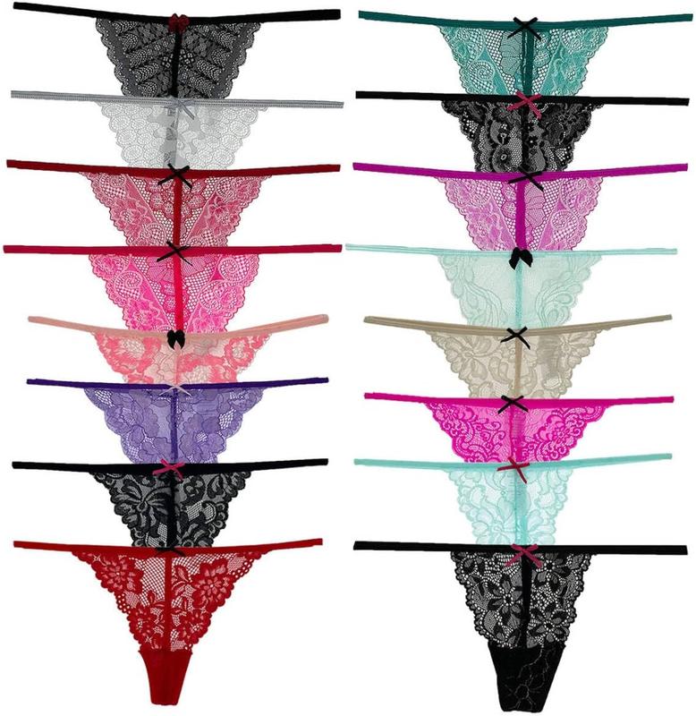 Pack of 6 Women Lacy G-String Thongs No Show Panties  Underwear Assorted Lace Pattern and Colors