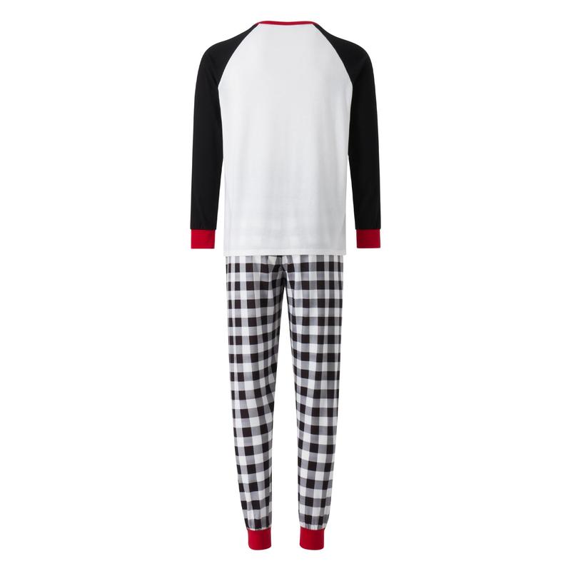 Matching Christmas Pajamas For Family Sunglasses Letter Print Long Sleeve Tops and Plaid Pants Sleepwear