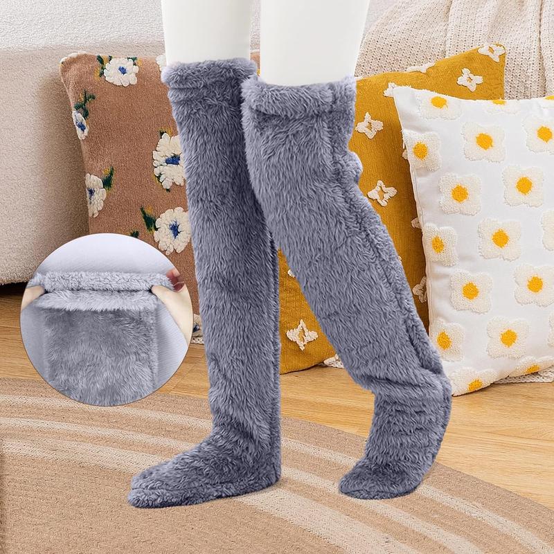 Over Knee High Fuzzy Socks Plush Slipper Stockings Furry Long Leg Warmers Winter Air-Conditioned Home Sleeping Socks