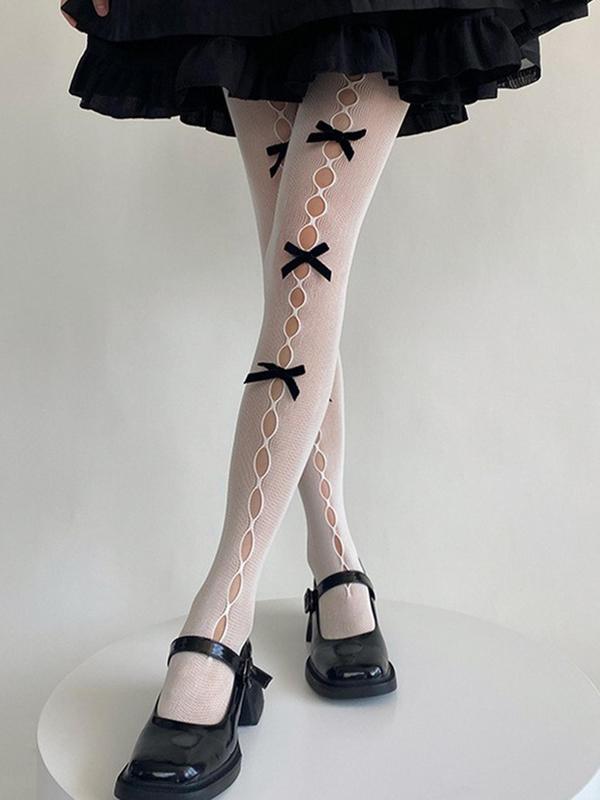 Women's Bow Decor Cut Out Tights, Comfy Breathable Thin Pantyhose for Daily Wear, Ladies Stocking for All Seasons