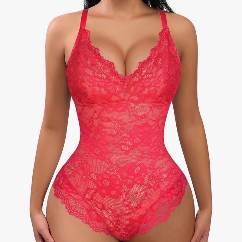 Lace Bodysuit for Women Tummy Control Shapewear V-Neck Sleeveless Tops Breathable Clothing