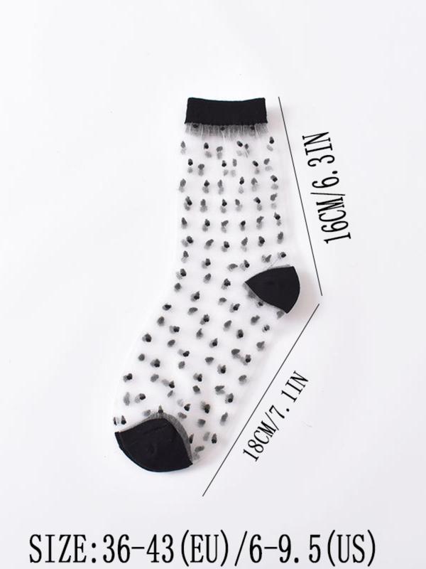 Women's 2 Pairs Polka Dot Sheer Mesh Socks, Summer 2024 See Through Breathable Crew Socks, Multipack Summer Thin Socks, Women's Socks & Hosiery