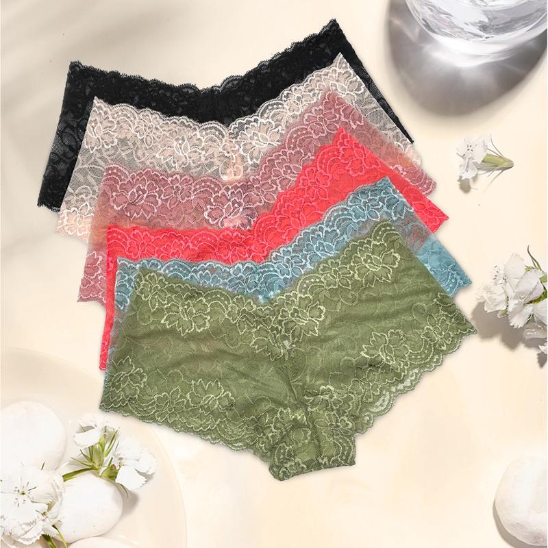 Underwear for Women V-Waist Shorts Women' s Underwear Lightweight Soft Lace High Waist Panties 6 Pack Sexy V-Waist Lingerie Panty