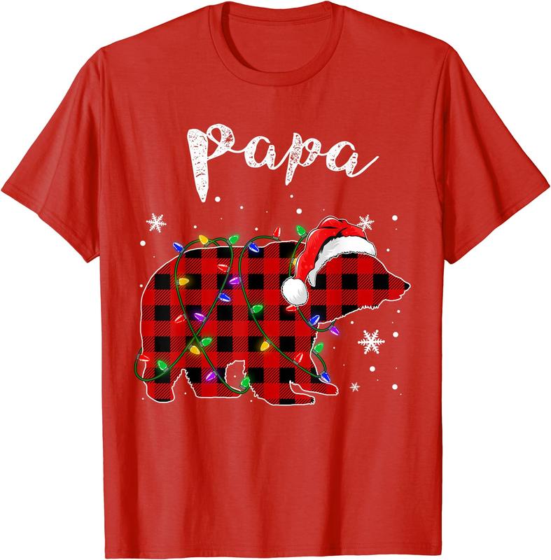 Red Plaid Papa Bear Buffalo Matching Family Pajama Christmas T-Shirt