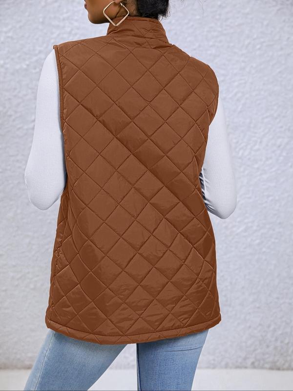 Women's Basic Solid Mock Neck Zip up Quilted Vest Coat, Casual Pocket Zipper Sleeveless Outerwear for Lady Fall & Winter, Minimalist Women's Clothes Tops for Daily Wear, Womenswear