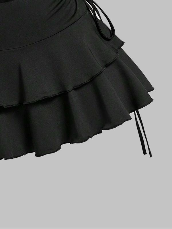 Women's Solid Tie Side Tiered Layer Skirt, Casual Fashion Cozy Skirt for Daily Outdoor Wear, Ladies Bottoms for Summer