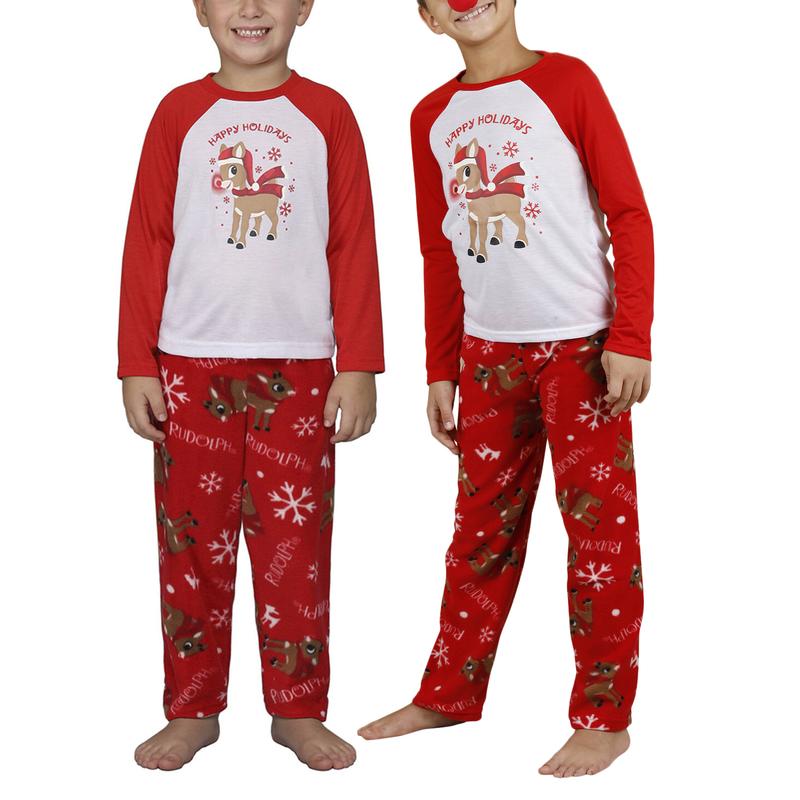 2024 New Christmas Family Pajamas Set, Deer Print Long Sleeve Round Collar Pullover+Trousers Xmas Pj's Clothes Homewear Sleepwear Loungewear Nightwear for Women Men Kids Pants Womenswear