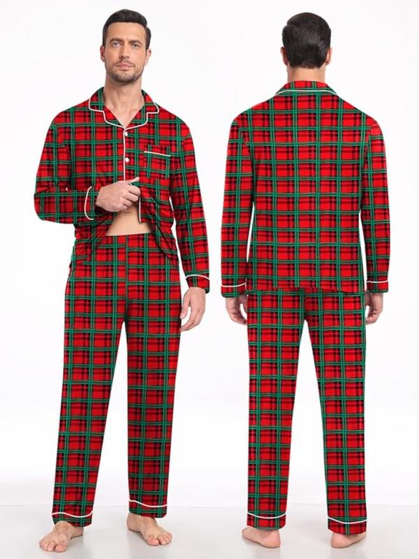 Matching Christmas Pajamas Couples Modal Pajama Set Long Sleeve Pjs Button Up Sleepwear Soft Loungewear for Festival Party - Comfort, Fabric