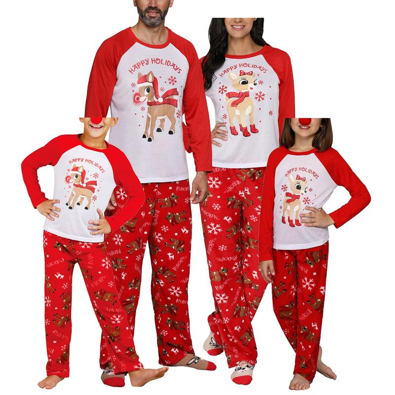 2024 New Christmas Family Pajamas Set, Deer Print Long Sleeve Round Collar Pullover+Trousers Xmas Pj's Clothes Homewear Sleepwear Loungewear Nightwear for Women Men Kids Pants Womenswear