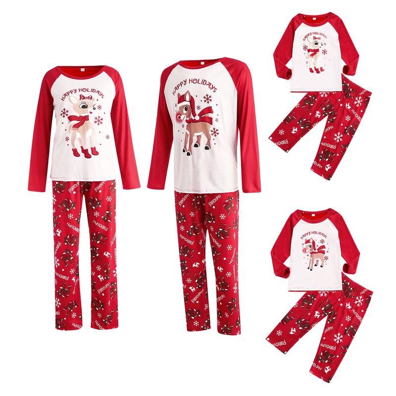 2024 New Christmas Family Pajamas Set, Deer Print Long Sleeve Round Collar Pullover+Trousers Xmas Pj's Clothes Homewear Sleepwear Loungewear Nightwear for Women Men Kids Pants Womenswear