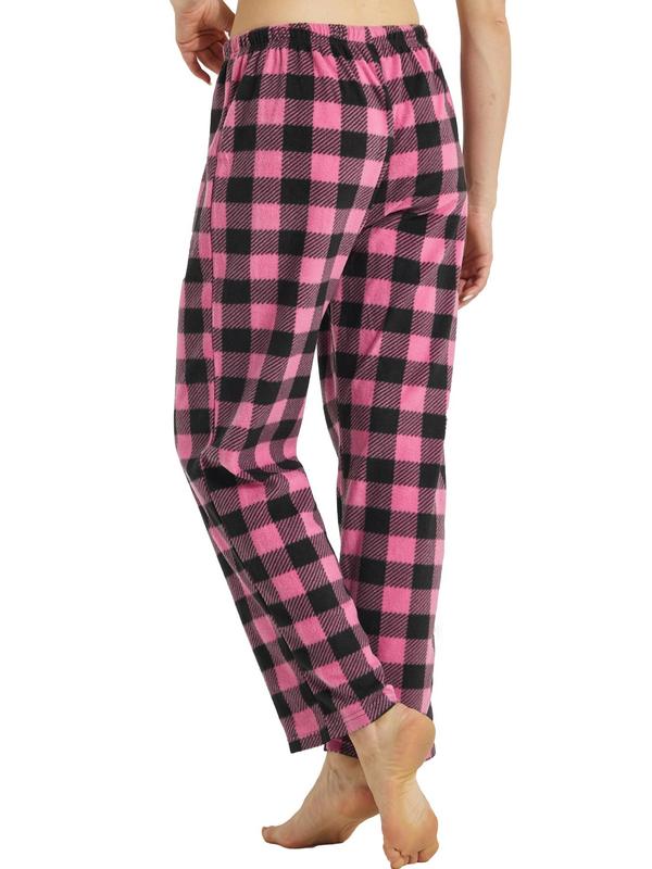 Women's Christmas Theme Plaid Print Drawstring Waist Soft Pajama Pants, Casual Comfy Fuzzy Sleep Bottoms for Winter, Lady's Sleepwear for Indoor Wear