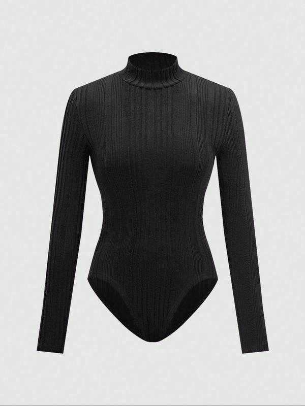 Women's Solid Long Sleeve Turtleneck Bodysuit, Casual Comfy Bodysuit for Daily Wear, Ladies Clothes for All Seasons