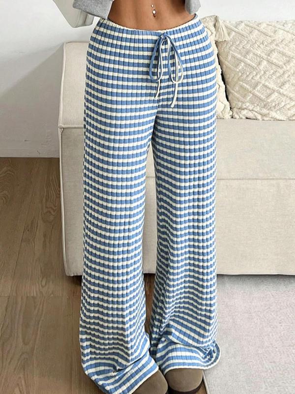 Women's Striped Print Tie Front Wide Leg Pants, Casual Comfy Trousers for Fall & Winter, Women's Bottoms for Daily Wear, Preppy 80s Clothes