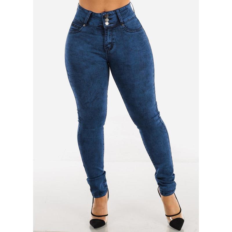 MX JEANS Mid Rise Levantacola Skinny Jeans Dark Acid Wash