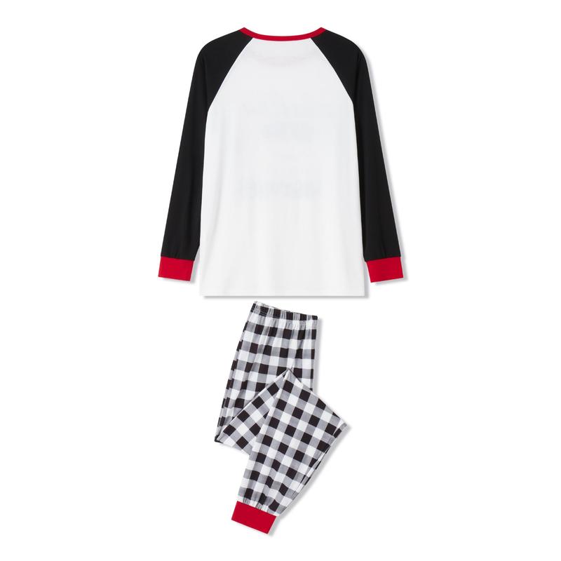 Matching Christmas Pajamas For Family Sunglasses Letter Print Long Sleeve Tops and Plaid Pants Sleepwear