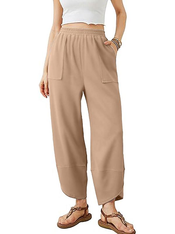 Women's Solid Color Pocket Elastic Waist Pants, Casual Comfy Tulip Hem Trousers for Daily Wear, Ladies Bottoms for All Seasons