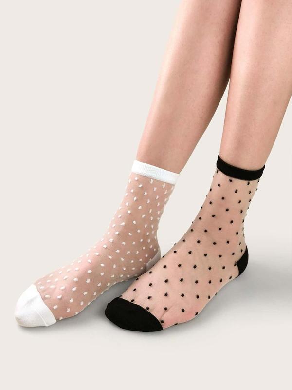 Women's 2 Pairs Polka Dot Sheer Mesh Socks, Summer 2024 See Through Breathable Crew Socks, Multipack Summer Thin Socks, Women's Socks & Hosiery