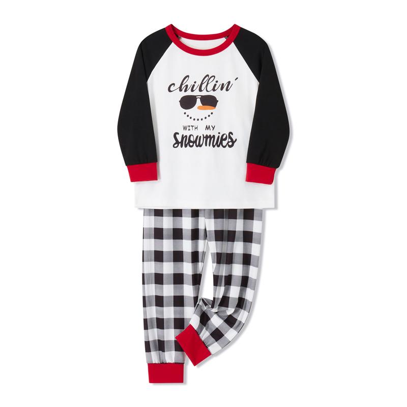 Matching Christmas Pajamas For Family Sunglasses Letter Print Long Sleeve Tops and Plaid Pants Sleepwear