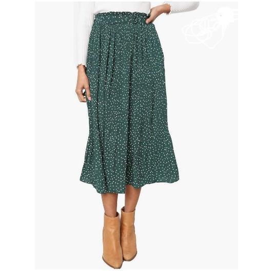 2024 New Arrival Hot Sale Women's High Waist Dots Pleated Skirt Mid-Length Skirt with Pockets