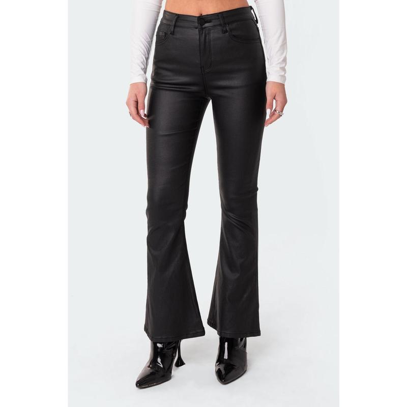 Petite Luna Faux Leather Flare Jeans