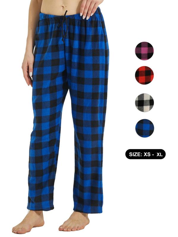 Women's Christmas Theme Plaid Print Drawstring Waist Soft Pajama Pants, Casual Comfy Fuzzy Sleep Bottoms for Winter, Lady's Sleepwear for Indoor Wear