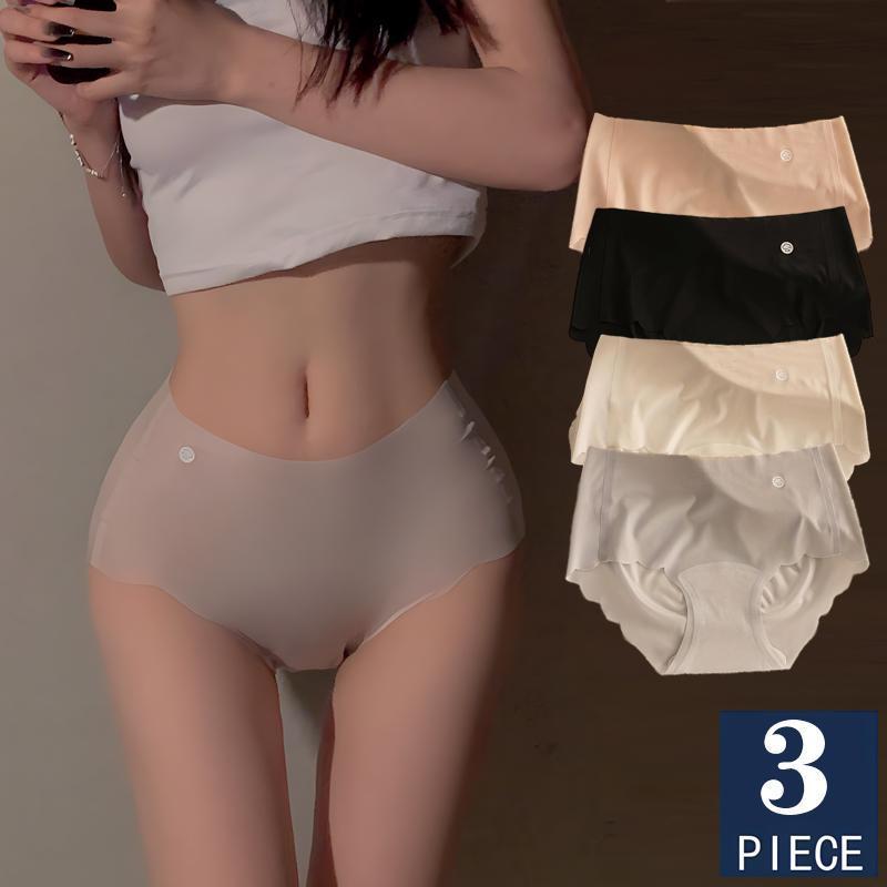 4pcs Seamless Scallop Trim Briefs, Soft & Comfortable Intimates Panties, Women's Lingerie & Underwear plain highwaist seamless panty multicoloured machine washable briefs