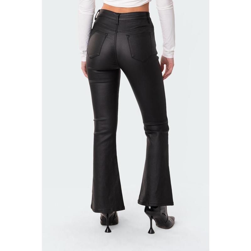 Petite Luna Faux Leather Flare Jeans