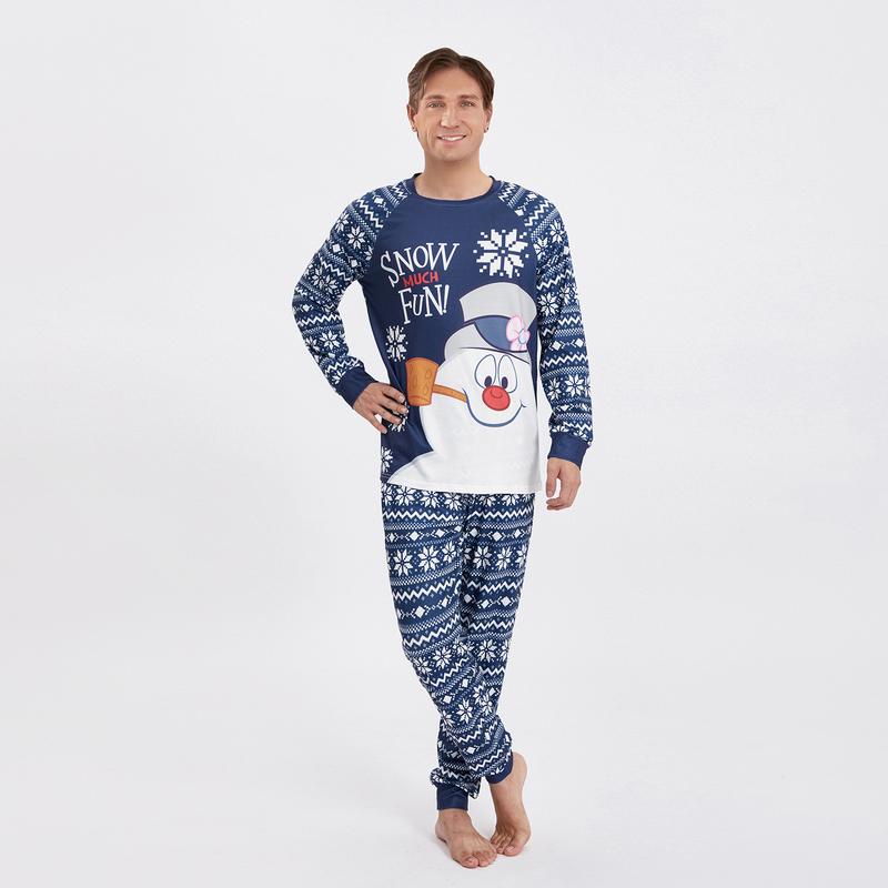 Snowman Print Matching Christmas Pajamas For Family Snowman Print Long Sleeve Tops and Snowflake Print Pants Sleepwear