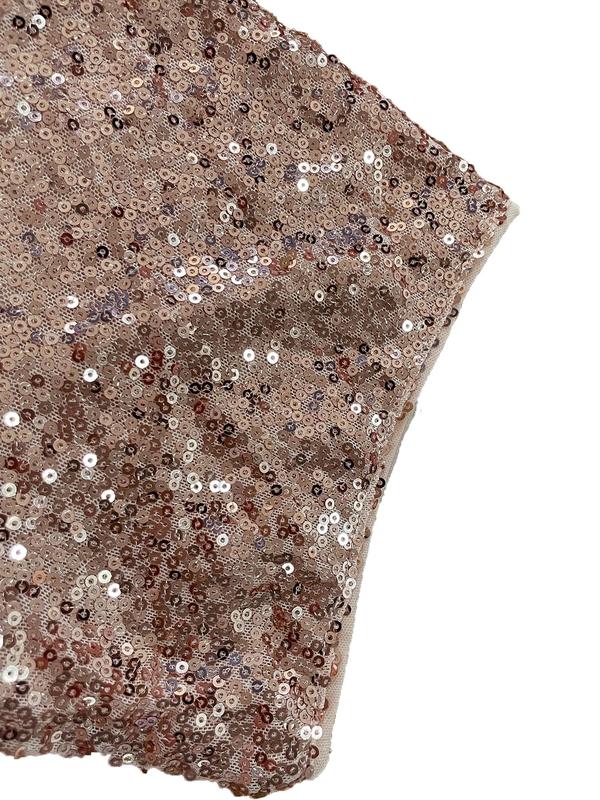  V Neck Glitter Sequins A Line Evening Dress, Elegant Short Sleeve Tulle Long Dress for Evening Party Wedding Guest, Women's Clothes for All Seasons, Fall Outfits, Fallfreshness