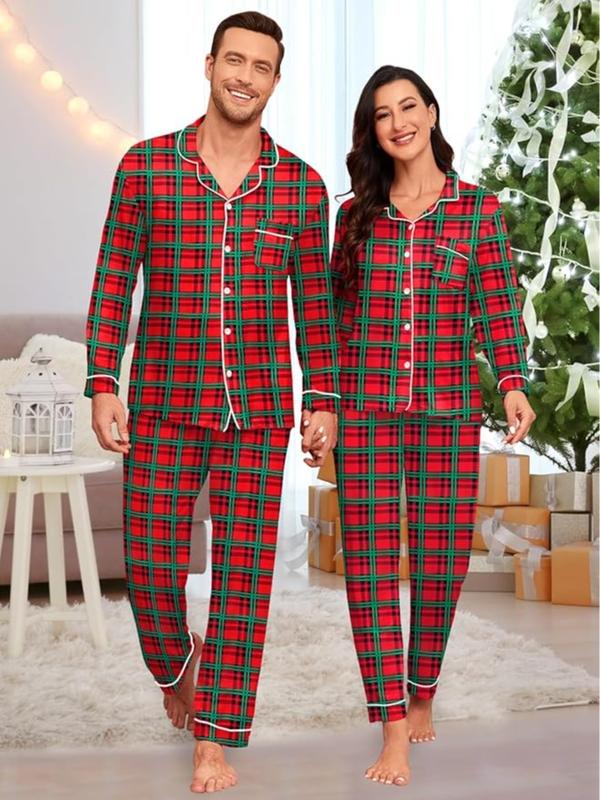 Matching Christmas Pajamas Couples Modal Pajama Set Long Sleeve Pjs Button Up Sleepwear Soft Loungewear for Festival Party - Comfort, Fabric