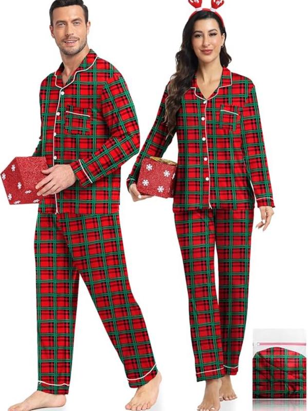 Matching Christmas Pajamas Couples Modal Pajama Set Long Sleeve Pjs Button Up Sleepwear Soft Loungewear for Festival Party - Comfort, Fabric