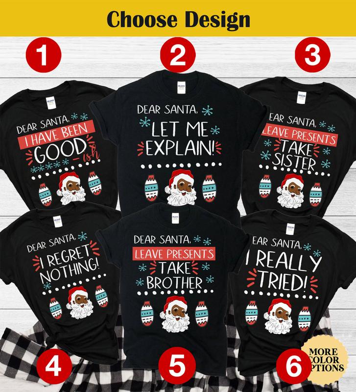 Black Santa Claus Christmas Pajamas, Matching Family Christmas Pajamas, Holiday Pajamas, Christmas PJs Family, Brown Santa Christmas Shirts N5