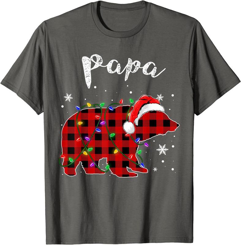 Red Plaid Papa Bear Buffalo Matching Family Pajama Christmas T-Shirt