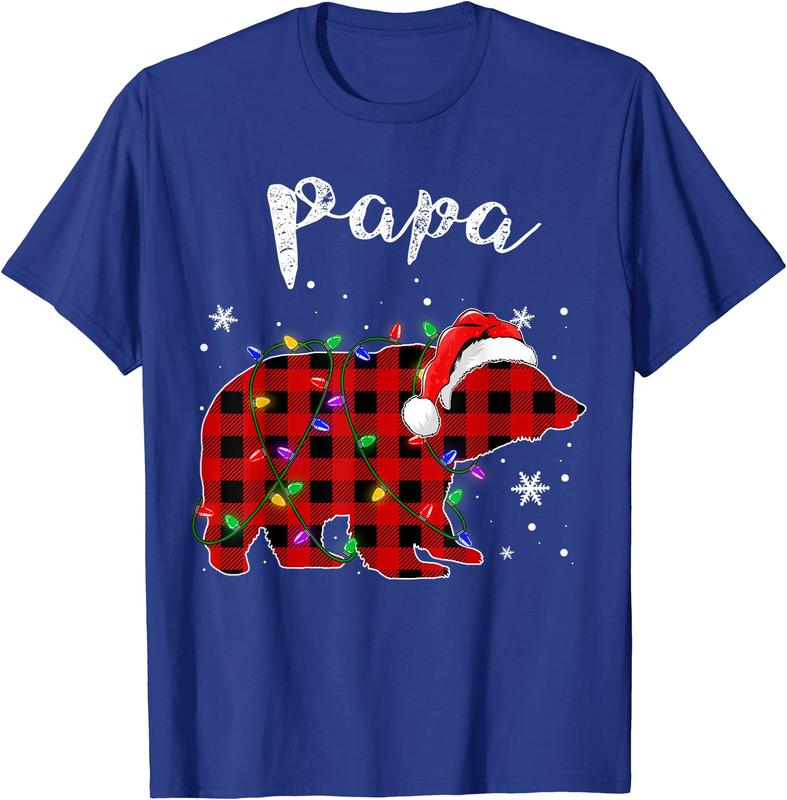 Red Plaid Papa Bear Buffalo Matching Family Pajama Christmas T-Shirt