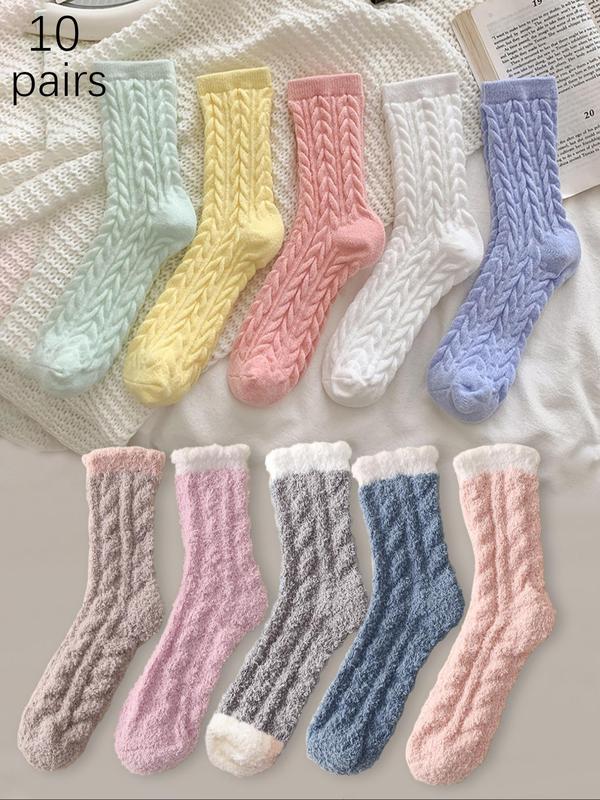 Women's 7 Pairs Colorblock Fuzzy Crew Socks, Stocking Gifts, Soft Comfy Warm Mid-calf Socks for Fall & Winter, Women's Socks for Daily Wear, Women's Gift Set, Cold Weather Gear, Fall Wear, Fallfreshness