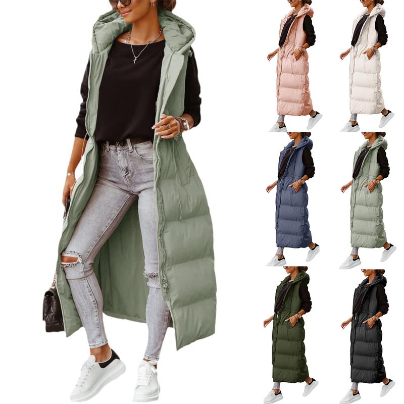 Tankaneo Women's Long Quilted Vest Hooded Maxi Length Sleeveless Puffer Vest Padded Coat Winter Outerwear