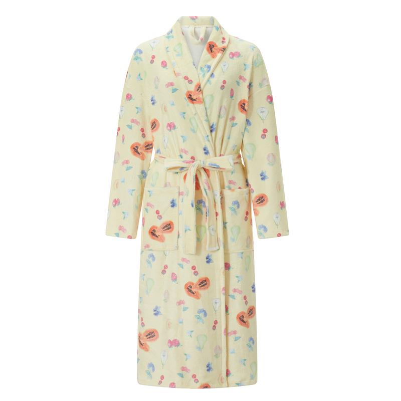 Women Dressing Gown Flannel Robe Floral Print Shawl Collar Bathrobe for Hotel Spa Party Kimono Robe with Belt