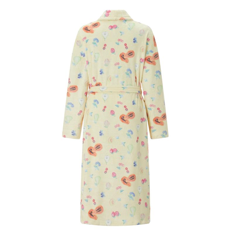 Women Dressing Gown Flannel Robe Floral Print Shawl Collar Bathrobe for Hotel Spa Party Kimono Robe with Belt