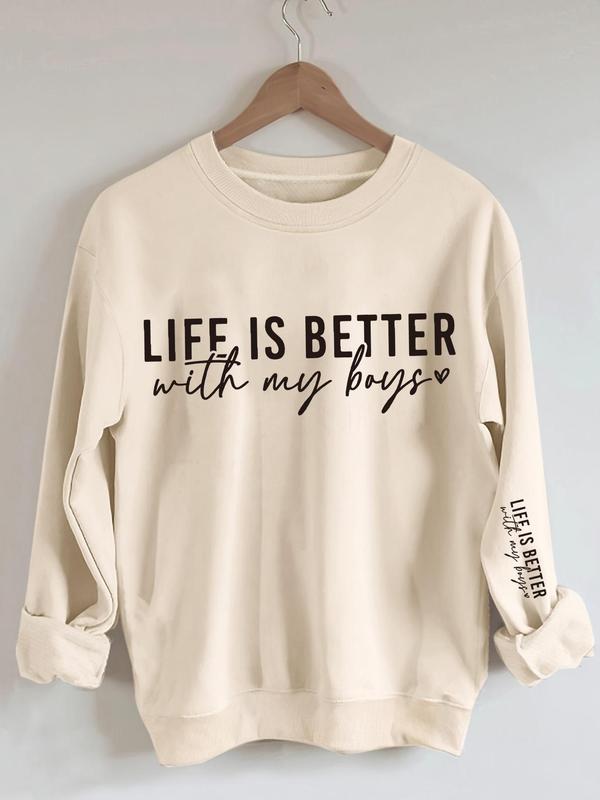 Women's Letter Print Round Neck Sweatshirt, Casual Long Sleeve Crew Neck Pullover for Spring & Fall, Fashion Women's Top for Daily Wear